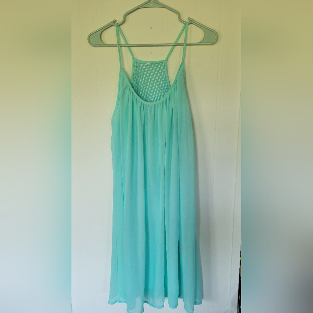 Aqua Sleeveless Dress with Mesh Back